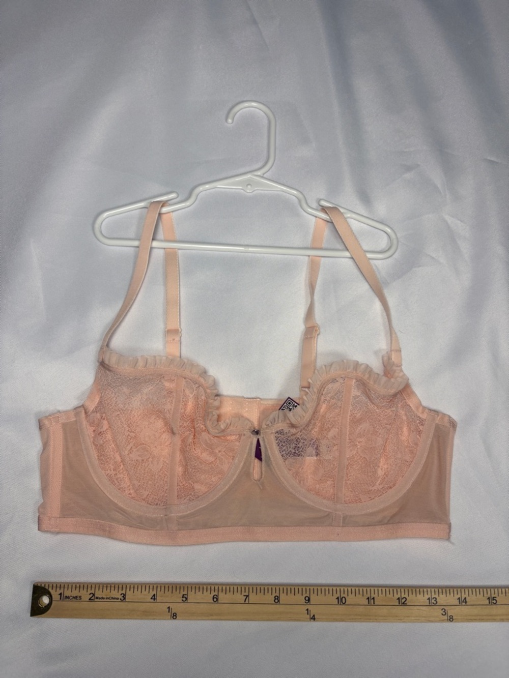 Adore Me Sheer Lace Balconette Bra in Peach
